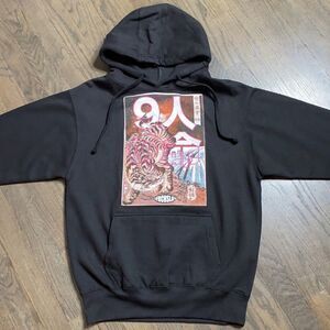FRANCHISE LA Japanese Fighting Tiger Graphic Black Pullover Hoody Sweatshirt